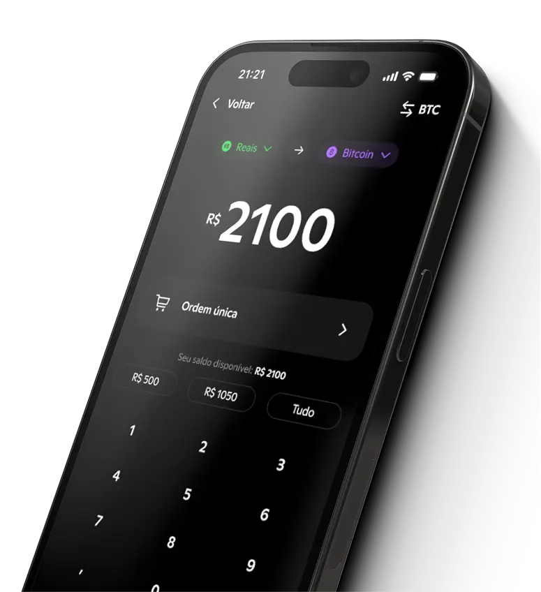 App Bipa mostrando conta digital Bitcoin